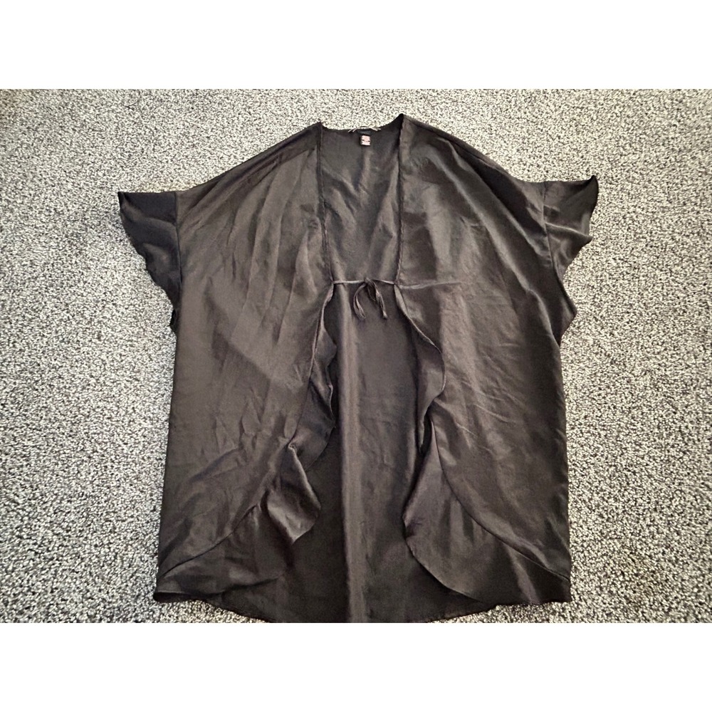 A28‎ Victoria's Secret Black Kimono Love One Size Cover Up robe Sexy silky